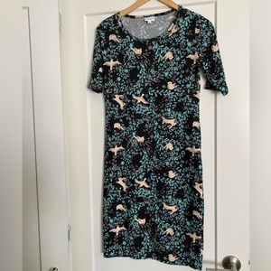 Lularoe Julia, super cute BUNNY & bird print, midi dress size S
